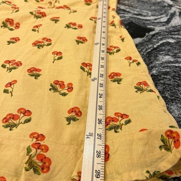 UO honey yellow with cherries print milkmaid mini dress with ruffles - Picture 10 of 14